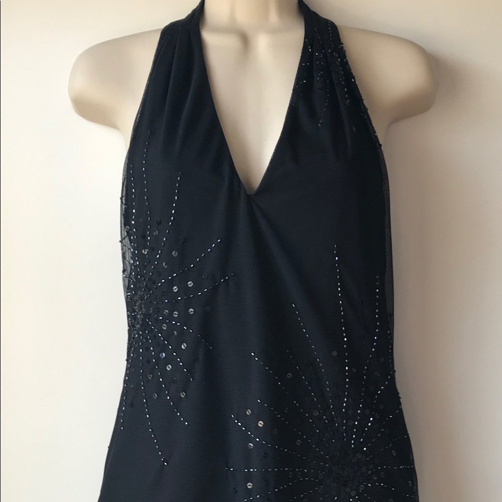 BCBGMaxAzria Halter Party Top with Beads & Sequins